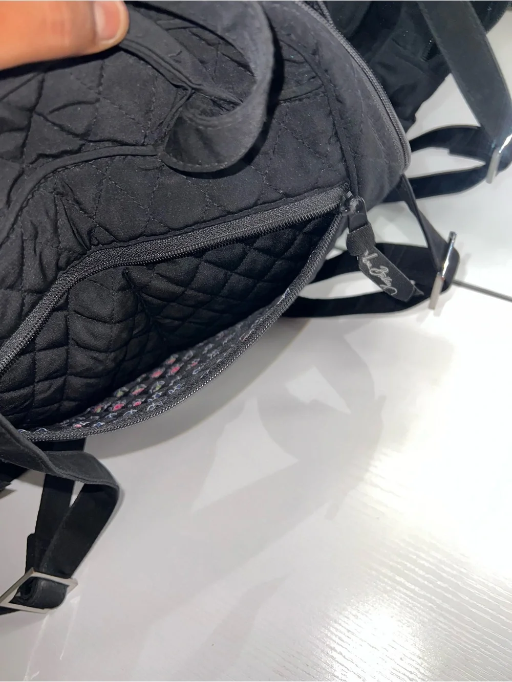 Vera Bradley Black Quilted Backpack with Floral Interior